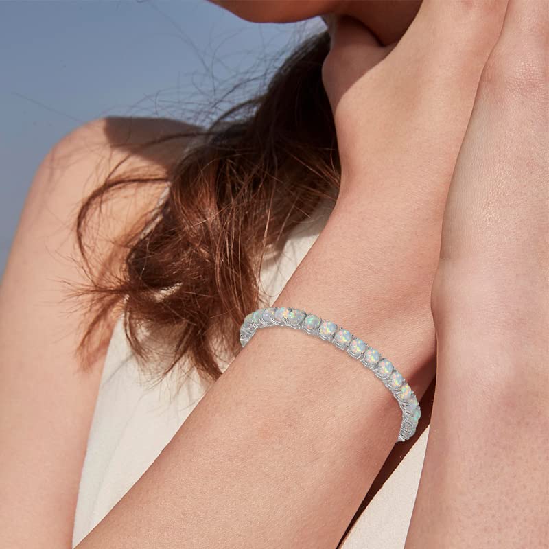 CiNily Adjustable Silver Plated White Opal Tennis Bracelet for Women- Fashion Jewelry - Image 4